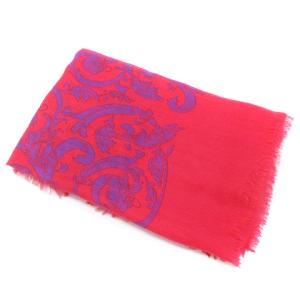 LOEWE ストール ショール 大判 総柄 カシミア コットン レッド パープル