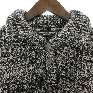 DOLCE&GABBANA 厚手 ニット カーディガン 長袖 ミックス コインボタン ミドルゲージ ウール ブラック ホワイト
