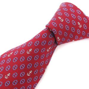 美品 ネクタイ レギュラータイ シェーヌダンクル 錨柄 マリン 総柄 シルク100% 655683T ボルドー ビジネス AA