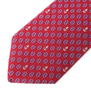 HERMES 美品 ネクタイ レギュラータイ シェーヌダンクル 錨柄 マリン 総柄 シルク100% 655683T ボルドー ビジネス AA