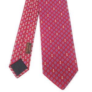HERMES 美品 ネクタイ レギュラータイ シェーヌダンクル 錨柄 マリン 総柄 シルク100% 655683T ボルドー ビジネス AA