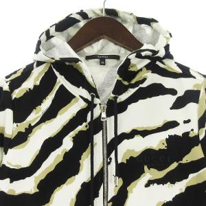 GUCCI スウェット パーカー 裏毛 ロゴ 総柄 ゼブラ柄風 白 M