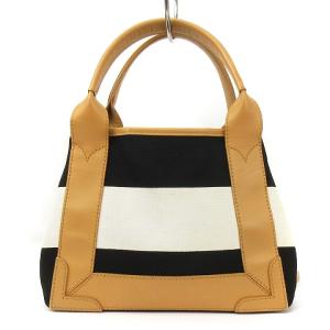 BALENCIAGA 390346 カバ XS ショルダーバッグ 2WAY ボーダー キャンバス レザー 黒 白