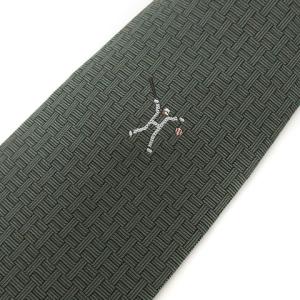 HERMES ネクタイ レギュラータイ Hロゴ ベースボール 野球 刺繍 シルク 深緑