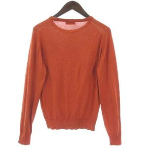 JOHN SMEDLEY ニット セーター カットソー 長袖 薄手 クルーネック 丸首 コットン 無地 オレンジ系 S