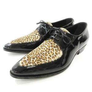 ドレスシューズ ハラコ パテント レオパード柄 37 黒
