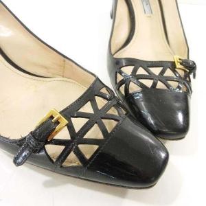 PRADA パンプス パテント ベルト チャンキーヒール イタリア製 37 約24cm 黒 ブラック IBO24