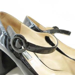 PRADA メリージェーン パンプス パテント チャンキーヒール スクエアトゥ 37 ブラック