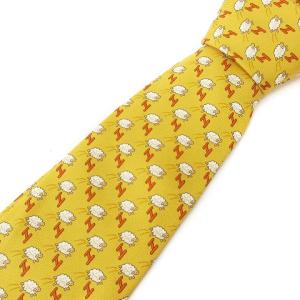 美品 ネクタイ レギュラータイ シルク 羊柄 総柄 黄 イエロー 小物 IBO24 AA