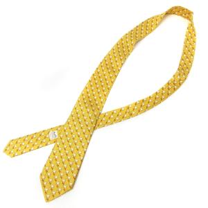 HERMES 美品 ネクタイ レギュラータイ シルク 羊柄 総柄 黄 イエロー 小物 IBO24 AA