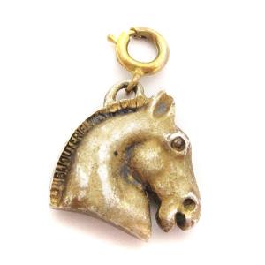 HERMES 希少 ヴィンテージ ペンダントトップ ホース チャーム ネックレストップ アンティークゴールドカラー BIJOUTERIE