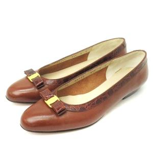 ヴァラ リボン パンプス クロコ切替 チャンキーヒール レザー ブラウン 7