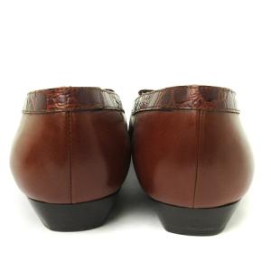 Salvatore Ferragamo ヴァラ リボン パンプス クロコ切替 チャンキーヒール レザー ブラウン 7