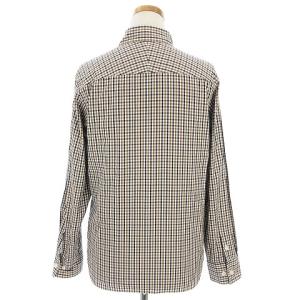Aquascutum チェック シャツ ブラウス 長袖 刺繍 コットン ホワイト ブラウン系 3F IBO24