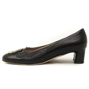 Salvatore Ferragamo ビッグガンチーニ パンプス レザー ラウンドトゥ 黒 ブラック 6.5 24cm 靴 IBO24