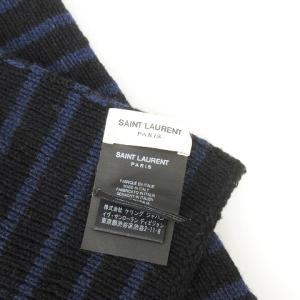 SAINT LAURENT PARIS ニット マフラー ロング ボーダー ウール ネイビー ブラック