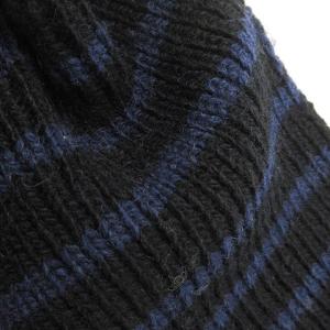 SAINT LAURENT PARIS ニット マフラー ロング ボーダー ウール ネイビー ブラック