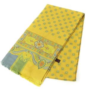スカーフ シルク フリンジ スクエア 長方形 インディアン 総柄 イエロー