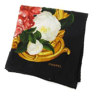 CHANEL スカーフ 大判 シルク バロック 花柄 ブラック