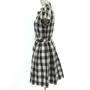 BLUE LABEL CRESTBRIDGE ギンガムチェック ワンピース ひざ丈 半袖 切替 フレア ウエストベルト 38 グレー IBO24