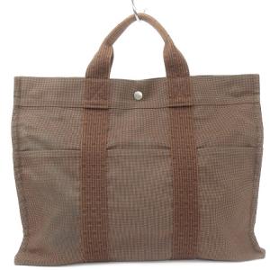 HERMES エールラインMM トートバック Hロゴ キャンバス ブラウン