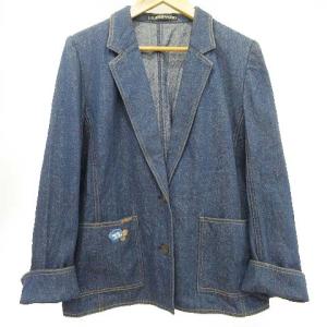 LEONARD セットアップ デニム ジャケット スカート フラワー刺繍 カジュアル 約L 青 ブルー SM