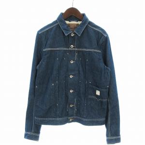 JUZICON デニムジャケット 長袖 フロントボタン ステッチ コットン 青 ブルー L