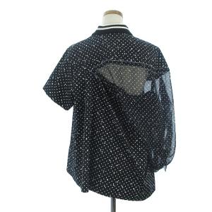 sacai 19SS Polka Dot Top シャツ 半袖 ドット 異素材切替 アシンメトリー コットン 19-04320 紺 ネイビー