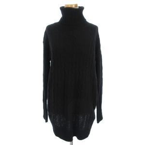 セーター 長袖 タートルネック ケーブル リブ ラウンド スリット ウール カシミヤ混 ブラック M