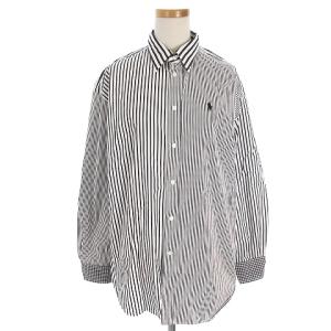 シャツ ボーイフレンドフィット ストライプ ギンガムチェック 切り替え フロントボタン ブラック