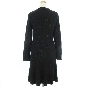BURBERRY LONDON ニット ワンピース 長袖 ひざ丈 ネップ ロゴ ウール 黒 ブラック 38