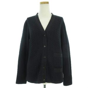 カーディガン 上着 長袖 切替 前開き ボタン ネイビー S