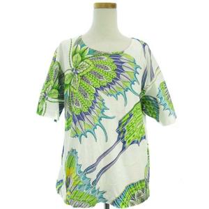 Tシャツ カットソー 半袖 ラウンドネック 蝶柄 コットン マルチカラー M