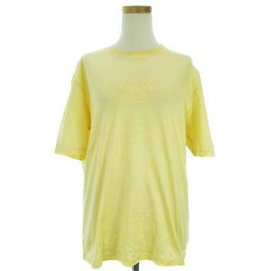 Tシャツ カットソー 半袖 クルーネック 刺繍 ロゴ コットン イエロー M