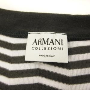 ARMANI COLLEZIONI ニット カットソー 長袖 ボーダー 薄手 コットン混 ホワイト チャコールグレー