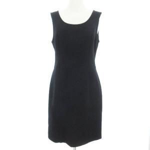 ワンピース ひざ丈 ノースリーブ ステッチ 厚手 ブラック 38