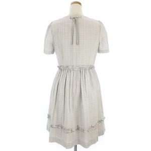 M'S GRACY ワンピース ジップアップ 半袖 ひざ丈 チェック シアサッカー リボン グレー ホワイト系 38