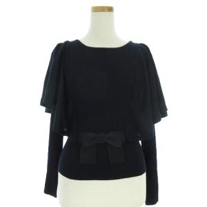 タグ付き ニット セーター 長袖 フレア リボン リブ ウール混 ネイビー 38