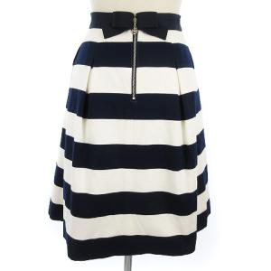 M'S GRACY フレア スカート ボーダー バックリボン カメリアジップ NM-817362 ホワイト ネイビー