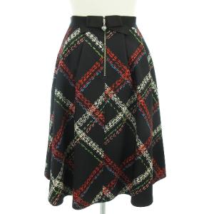 M'S GRACY タグ付き 近年 チェックスカート ひざ丈 フレア タック バックジップ リボン NM-817536 黒 ブラック 36