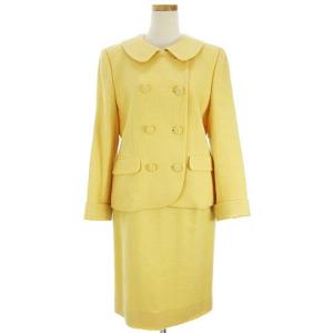 スカートスーツ セットアップ ダブル ラウンドカラー ひざ丈 ウール 黄色 イエロー 9