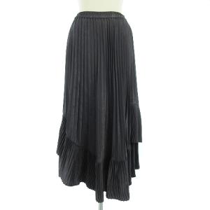 美品 20AW プリーツスカート ロング 切替 光沢 ウエストゴム グレー 36