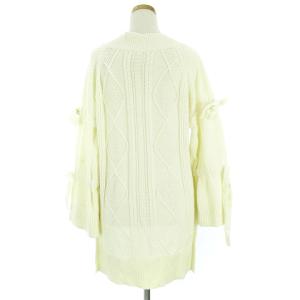 Diagram 22SS ニット セーター 長袖 Vネック ケーブル ミドルゲージ リボン フレアスリーブ コットン 白 ホワイト 36