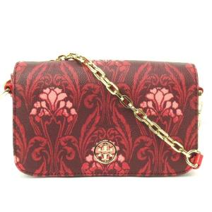 ショルダーバッグ ミニ フラワープリント フラップ チェーン レッド