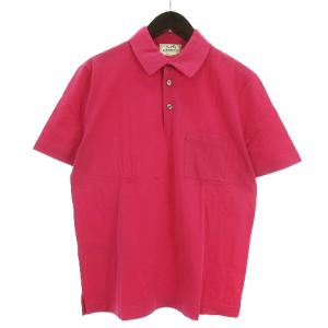 ポロシャツ 半袖 鹿の子 Hロゴ 刺繍 ポケット コットン100% ピンク S
