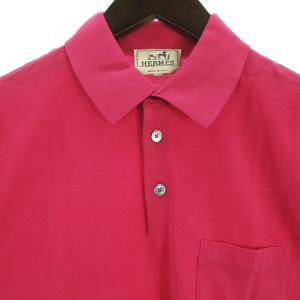 HERMES ポロシャツ 半袖 鹿の子 Hロゴ 刺繍 ポケット コットン100% ピンク S