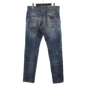 DOLCE&GABBANA デニム ダメージ加工 コットン ロゴ プレート ジッパーフライ G38WLP