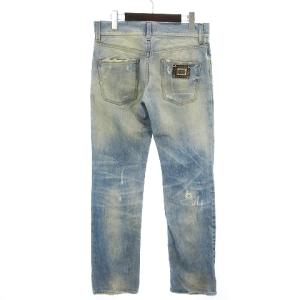 DOLCE&GABBANA デニム ジーンズ パンツ ダメージ加工 プレート コットン ジッパーフライ GZN9LD