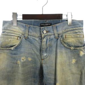 DOLCE&GABBANA デニム ジーンズ パンツ ダメージ加工 プレート コットン ジッパーフライ GZN9LD