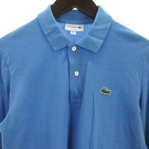 LACOSTE ポロシャツ 長袖 ワニ ワンポイント 鹿の子 コットン ブルー